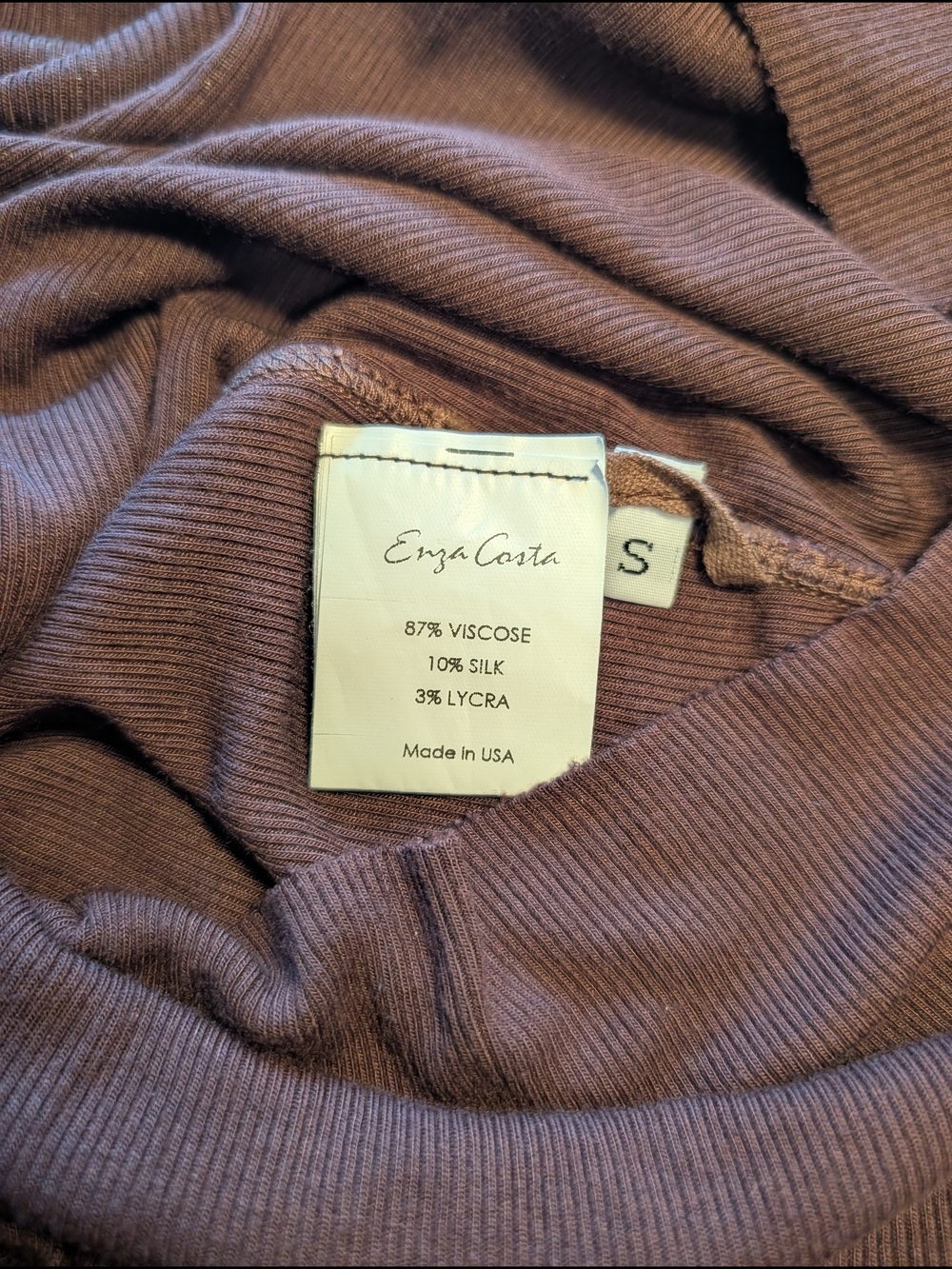Enza Costa Burgundy Ribbed Viscose Silk Turtleneck Slim Bodycon Mini Dress SM - Picture 10 of 10